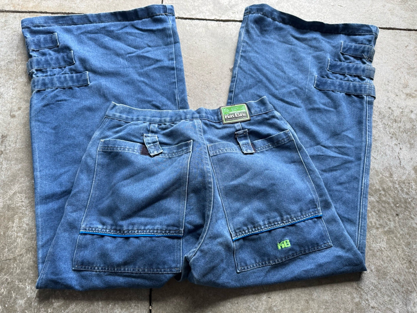 VTG 1990s Kikgirl Wide Leg Pants Sz 9 Blue Raver Skater Y2K Style