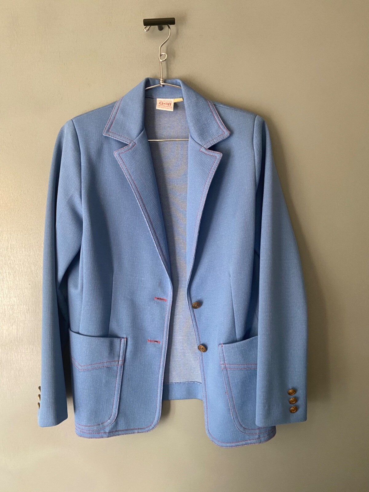 Vintage GRAFF Californiawear Women’s 10 Blue Blazer Red Stitch 70’s Retro Boho