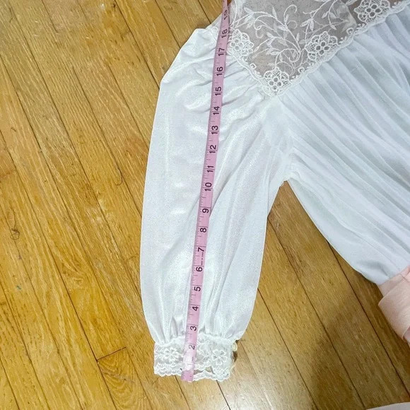 Vintage 70s Romantic Lace And Satin Peach Cream Chiffon Cottagecore Dress Small