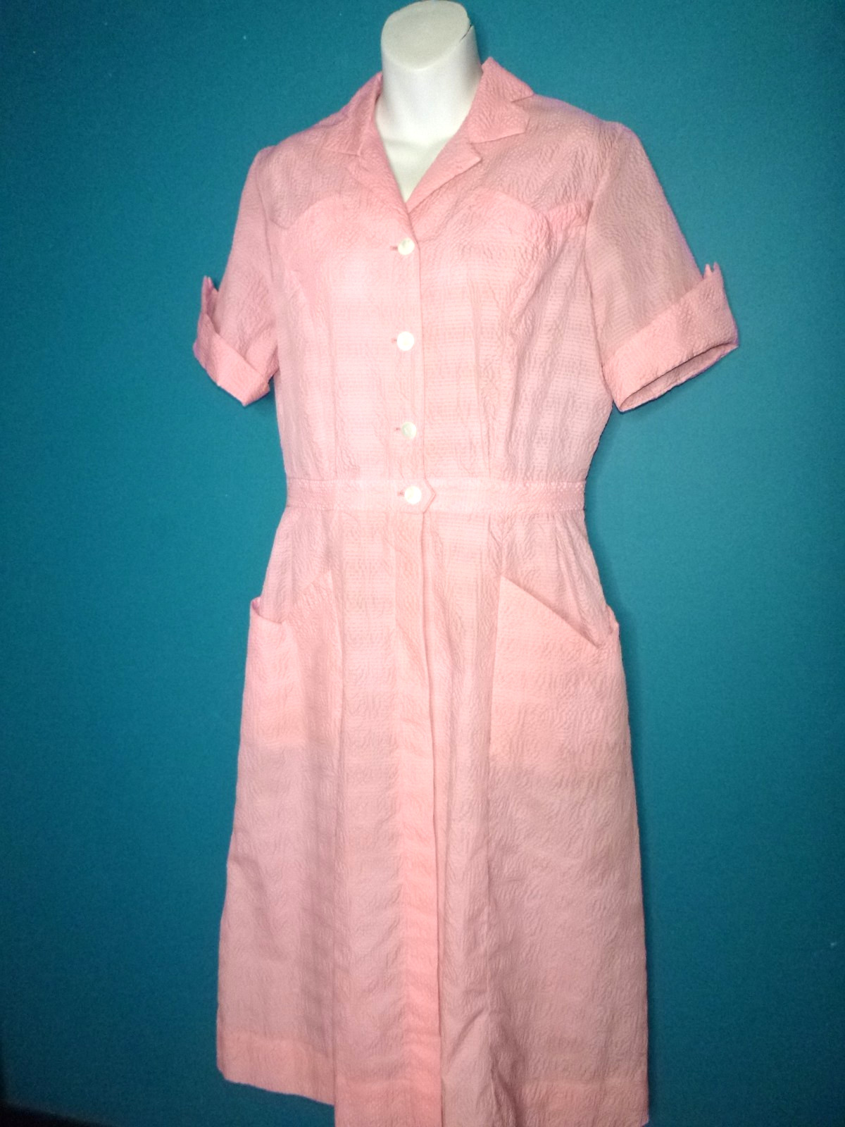 Vtg 40s 50s Robbin Dale Pink Textured Waitress Uniform Dress VOLUP Sz XL/XXL