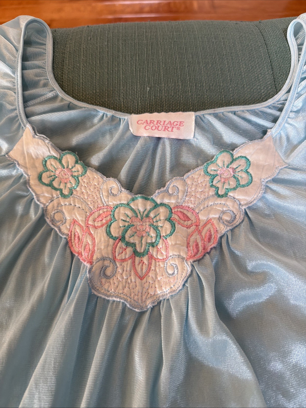 VTG Sears Silky Nylon Nightgown One Size Fits All Carriage court Blue USA Made