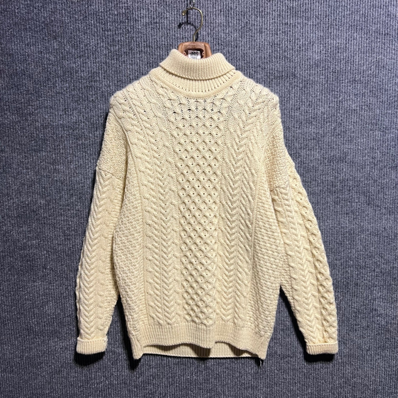 Vintage Carraig Donn Sweater Womens L Cream Aran Knit Wool Turtleneck Ireland