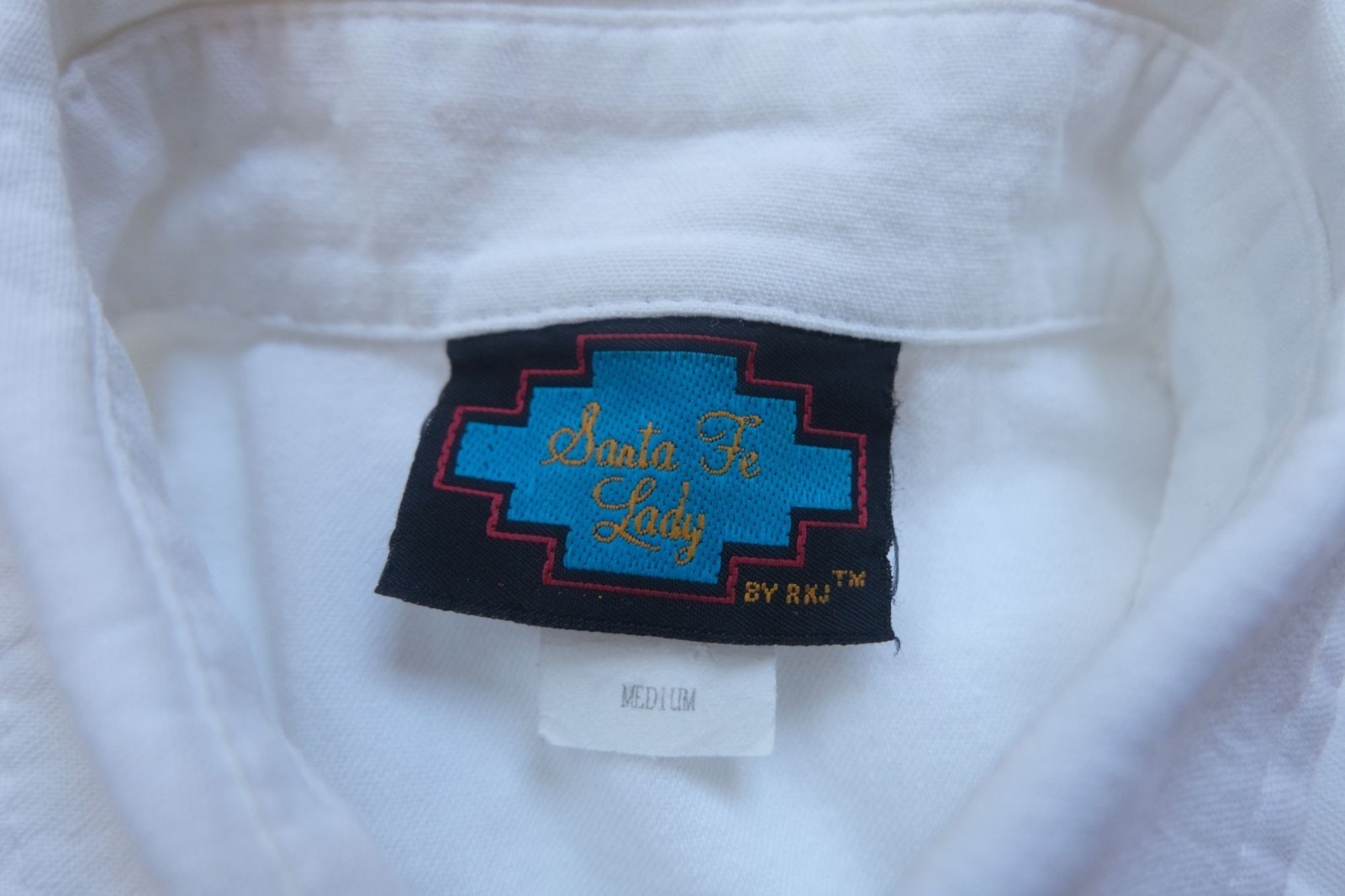 SANTA FE LADY VTG 90s 80s WESTERN COLLAR AZTEC WHITE BUTTON SHIRT USA MADE SZ M