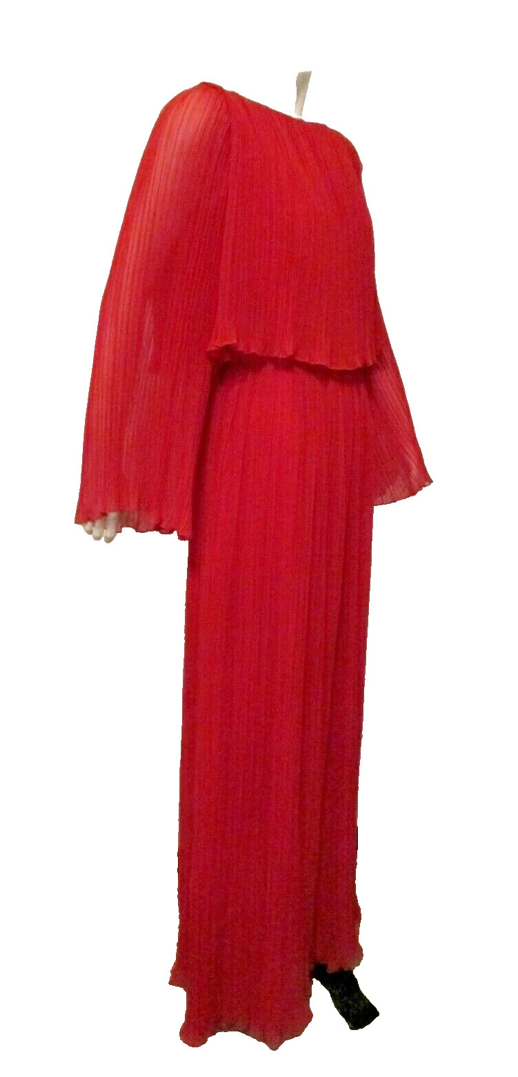 Marita by Anthony Muto Fortuny Accordion Pleat Evening Poly Chiffon Cape Gown 10