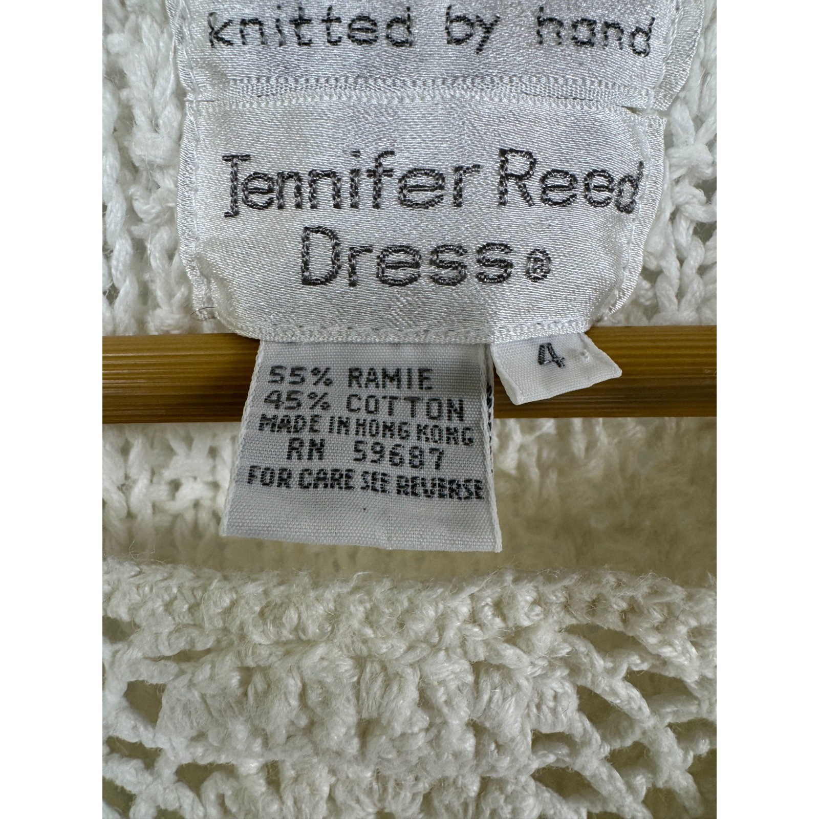 Jennifer Reed Dress Vintage Hand Knitted Cream Ramie Cotton Pointelle Sweater 4