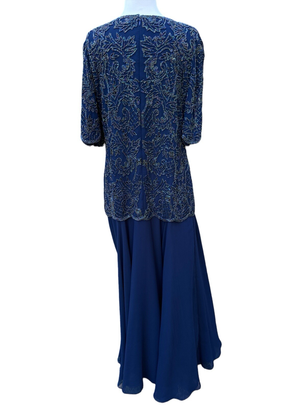 vtg 80/90’s Channa Navy Blue Beaded Mother Of Bride Dress L/XL Chiffon Wedding