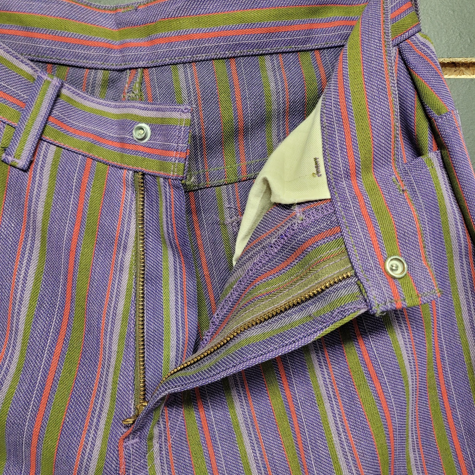 Vintage Levis For Gals Sta-Prest Pants Striped 70s Snap Button 26X32 Rare