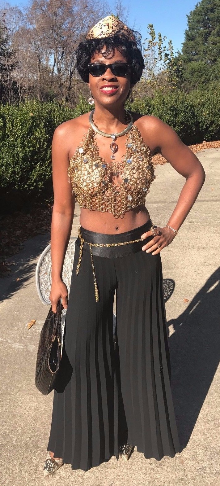 Vintage Designer GOLD Chain Link Chainmail Halter Dress Top Paco Rabanne Era S