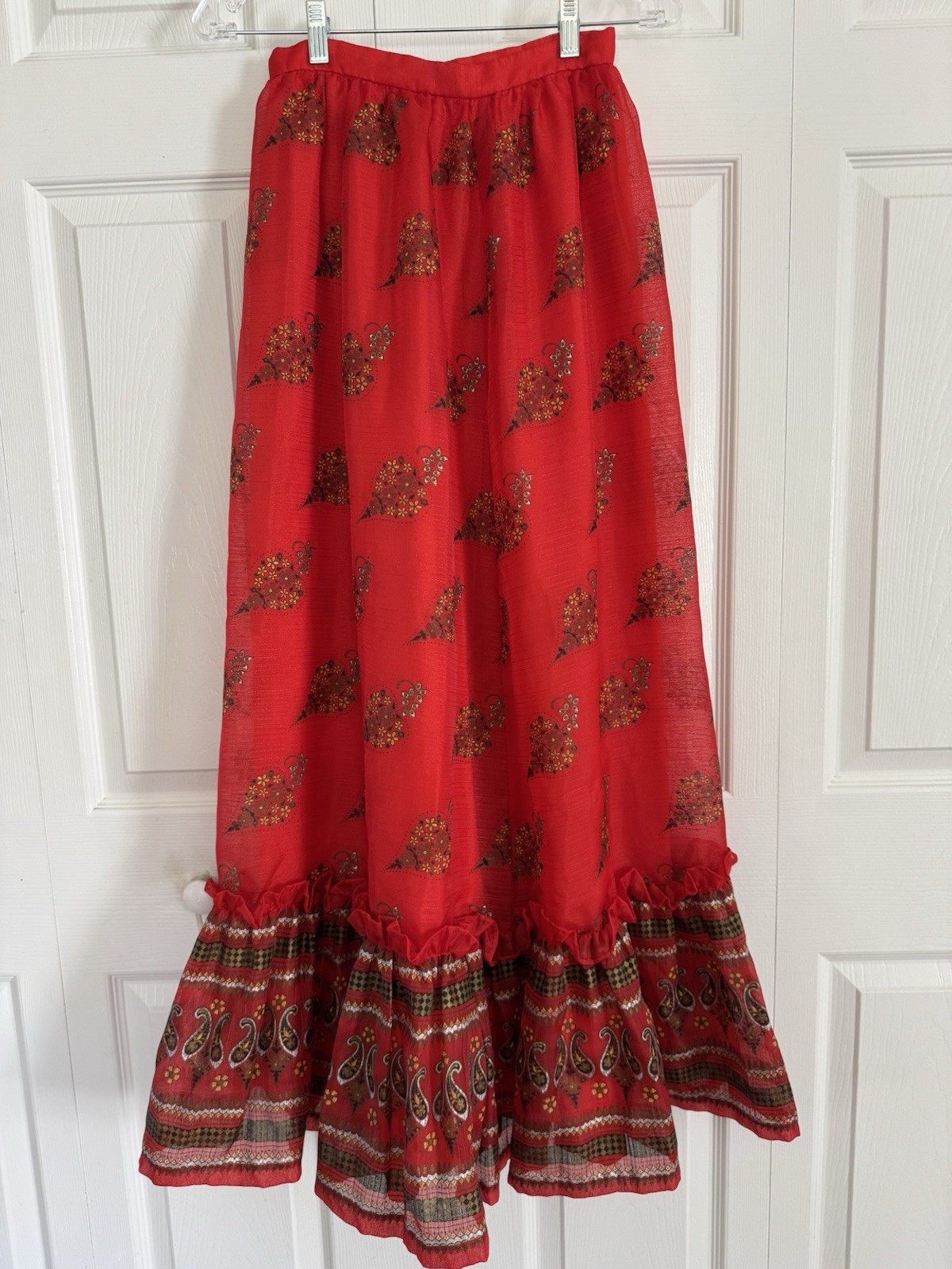 Vintage Miss Shaheen Skirt California Hawaii Long Maxi Floral Paisley Red 25”w