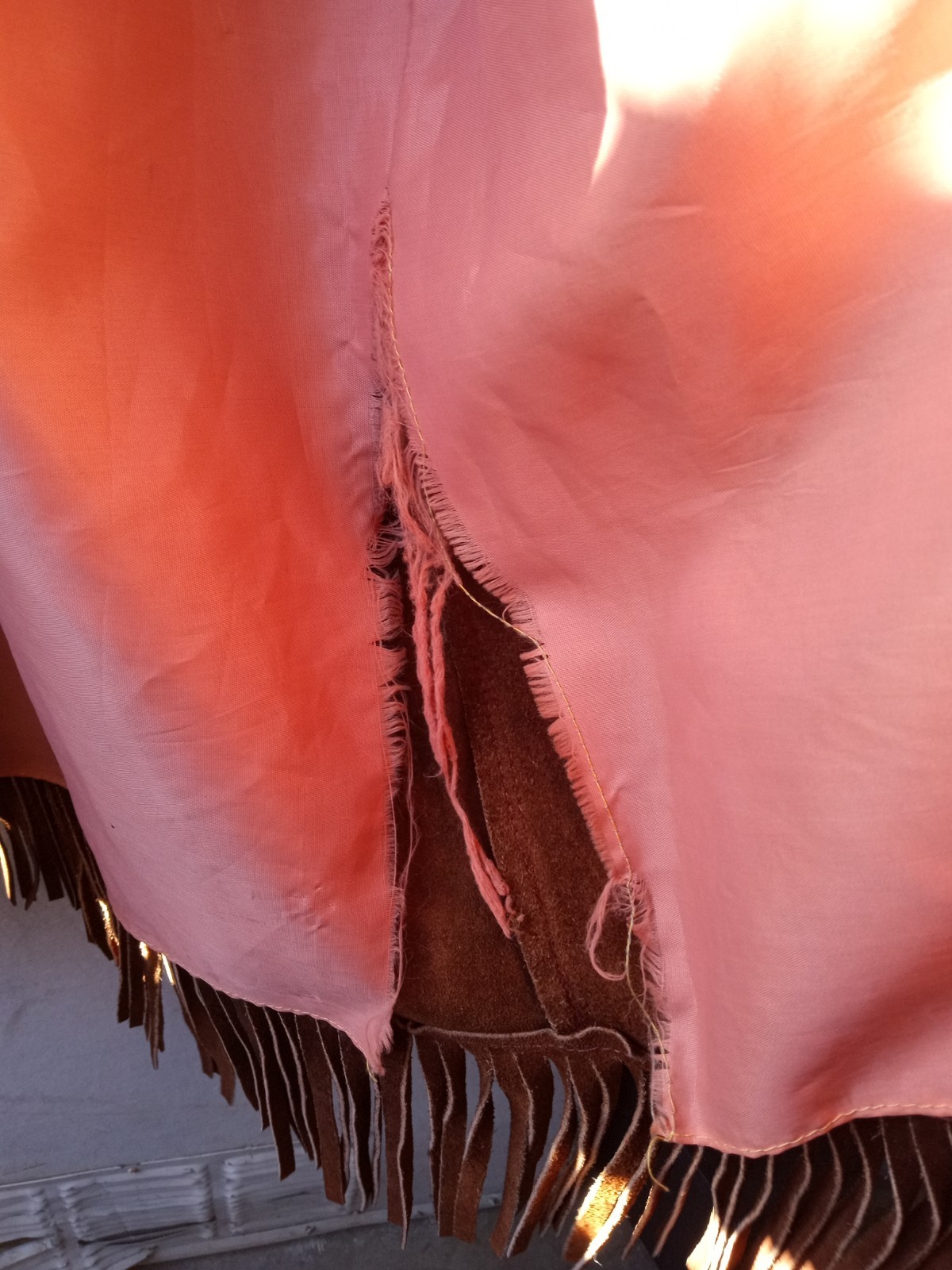 Vintage Hippie Large Fringe Coat Brown Suede Custom Made By Hand. Not Factory