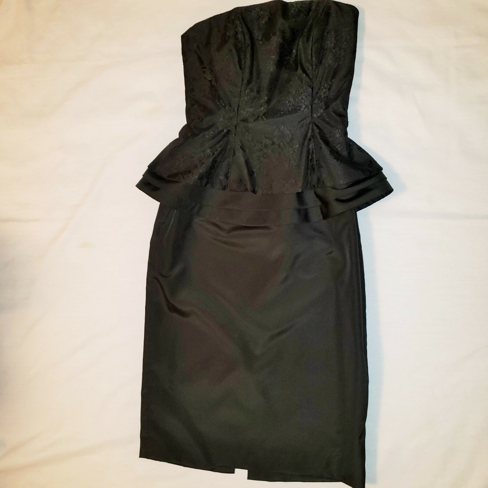 Vintage Louisa Nevins Strapless Cocktail Black Dress Ruffled Hip Free Ship SZ 4