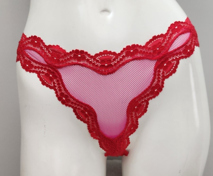 VTG VICTORIA’S SECRET SEXY LITTLE THINGS RED PINK MESH LACE THONG PANTIES! M NWT