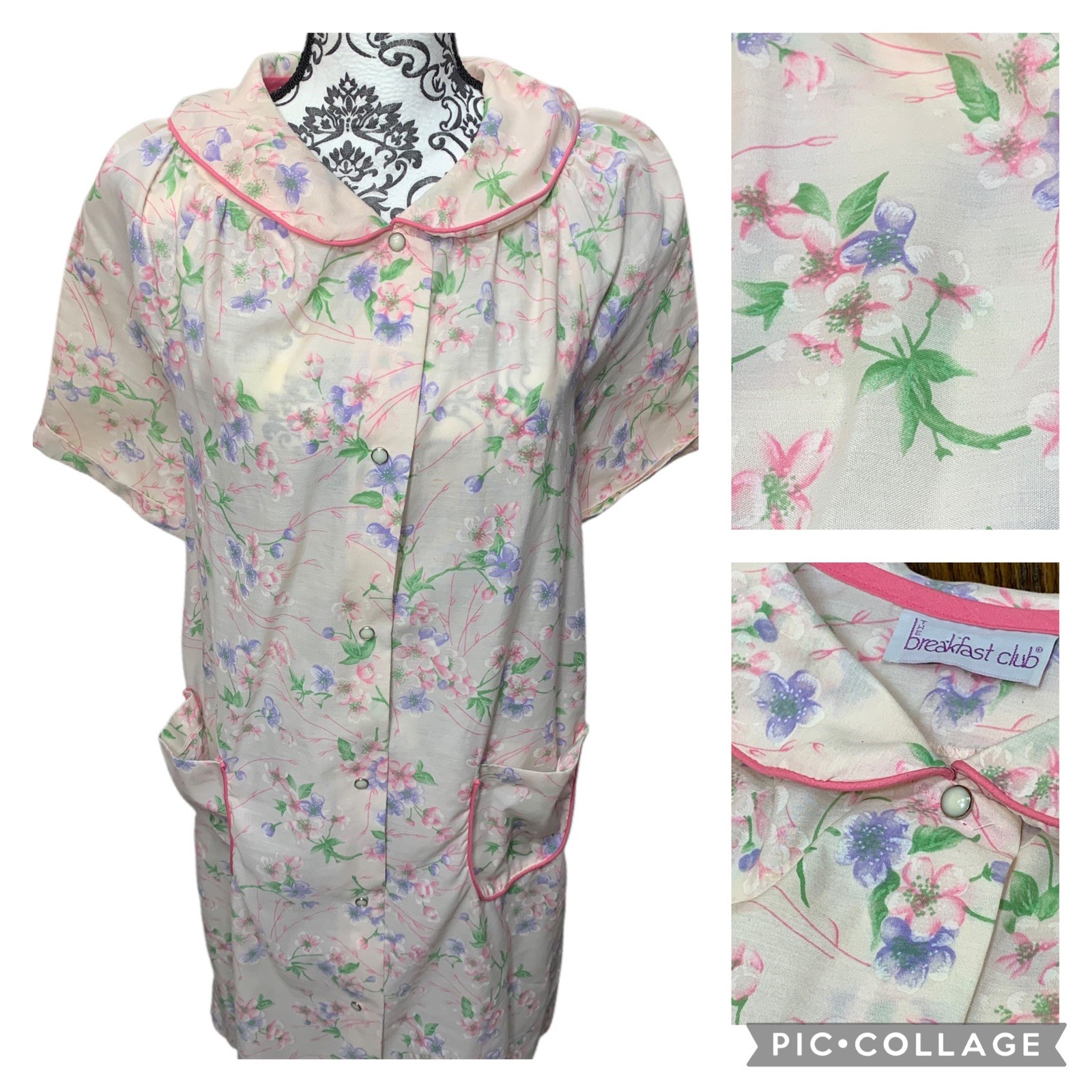 Vintage Women’s Robe Snap Front Duster Size Medium House Dress Lounger Pockets