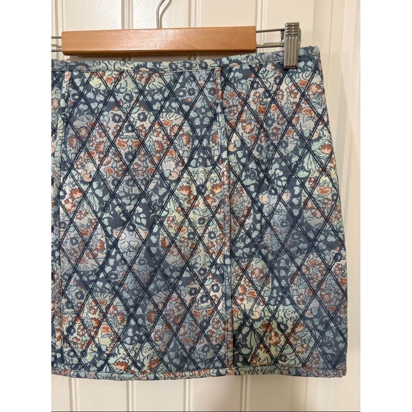 NWT Free People Quilted Floral Mini Skirt in Blue and Cream