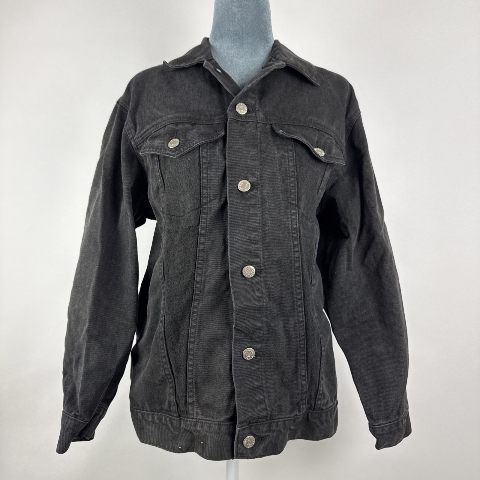 Vintage 80s Jeanjer Jeans Womens Medium Oversized Black Trucker Jean Jacket