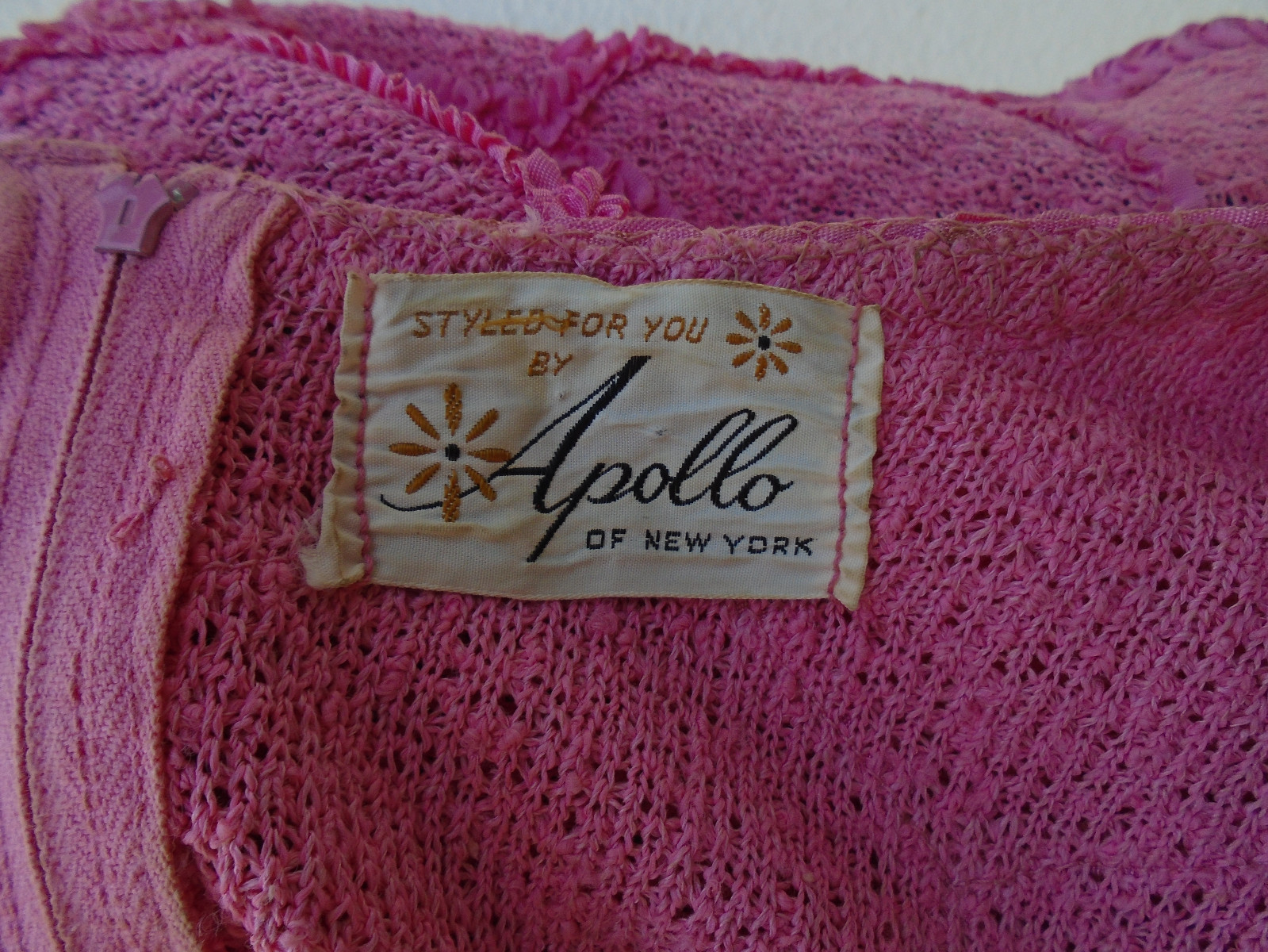 Vintage 1960s APOLLO Of New York Pink Knit Skirt Wiggle Beaded Shimmy Top