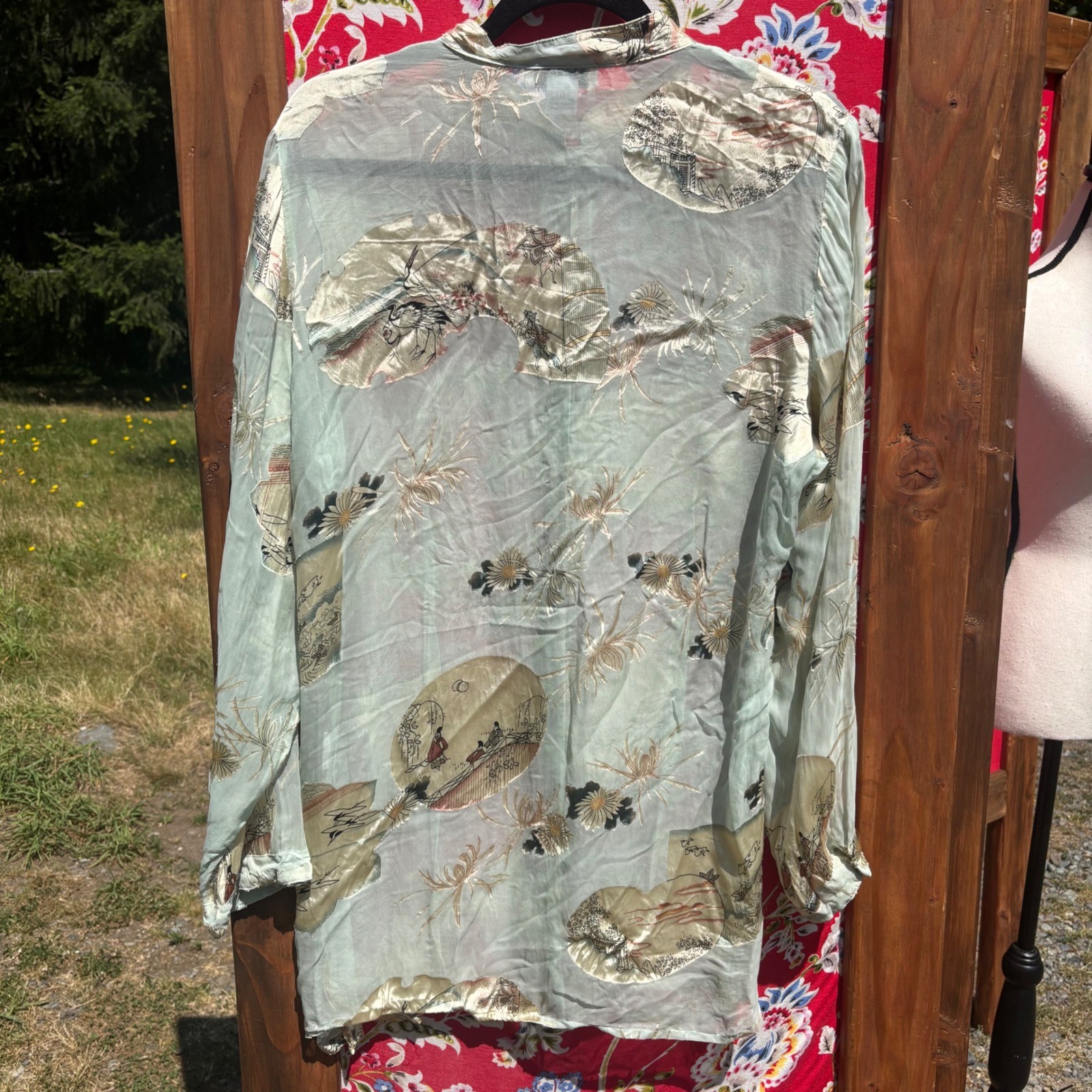 Vintage Semi Sheer Beachy Coastal Button Front Boho Blouse Size L