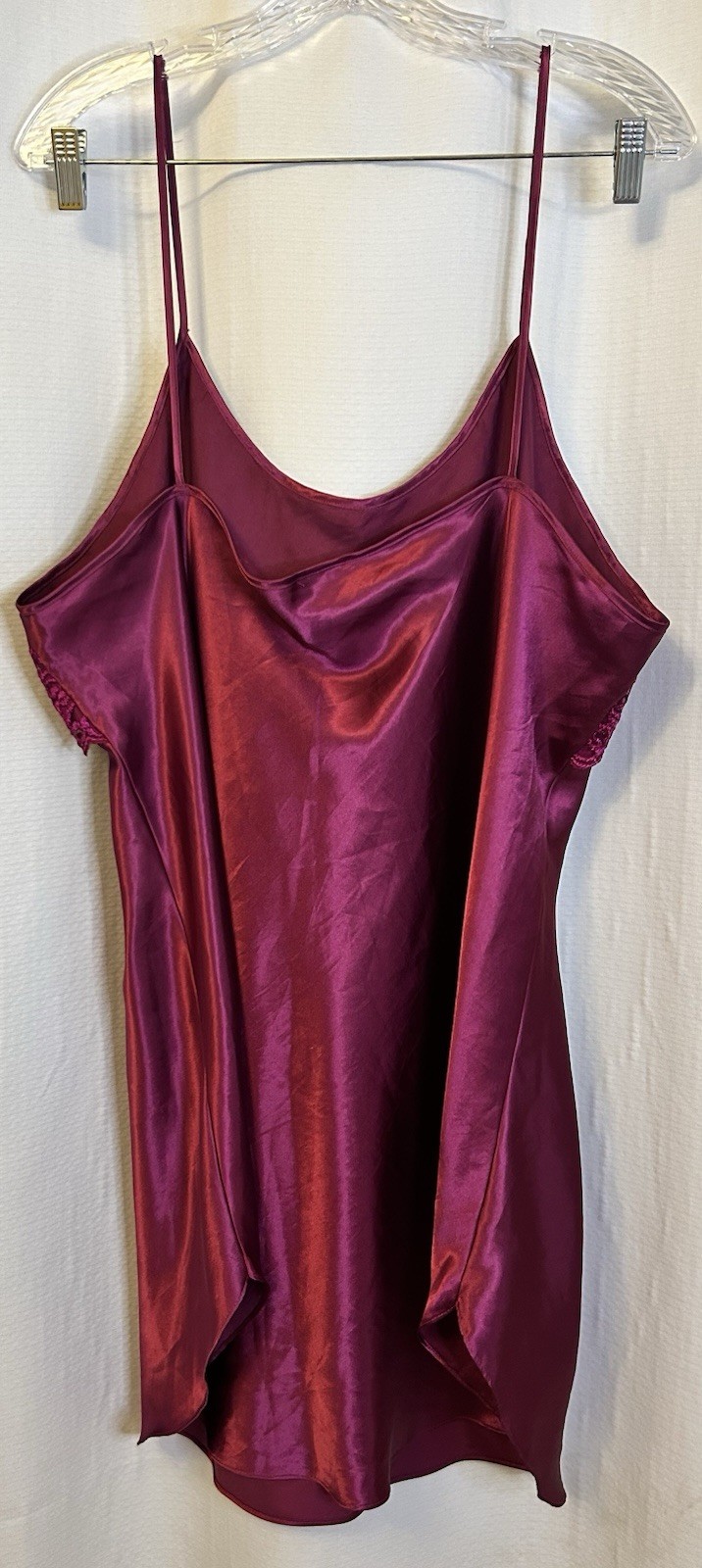 VTG Burgundy Liquid Satin Chemise Babydoll Nightgown 2X Curvy Sexy Coquette