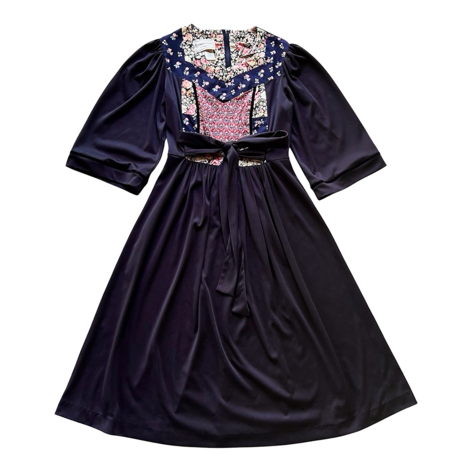 Vintage Young Edwardian Arpeja Dress 70s Folk Style Patchwork Floral Size 5