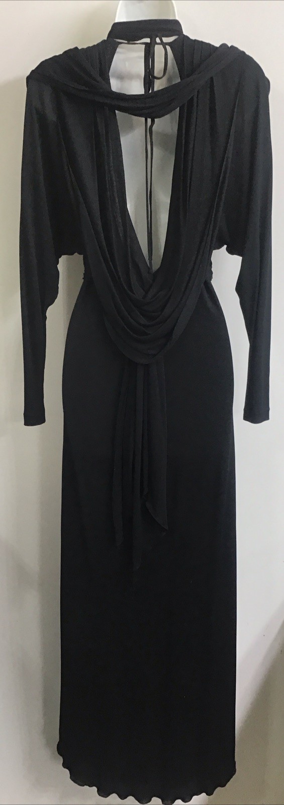 Hollys Harp Vintage Long Black Jersey Dress Drape Neck Sequin Butterfly Belt P