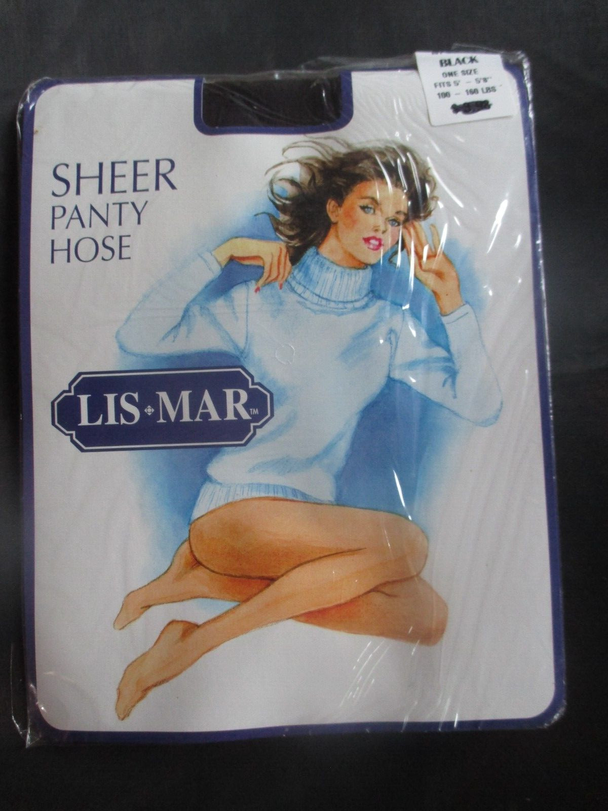 LIS*MAR Vintage BLACK Nylon PANTYHOSE-REGULAR -Fits 5′-5’8″- 100-160 lbs – 1980s