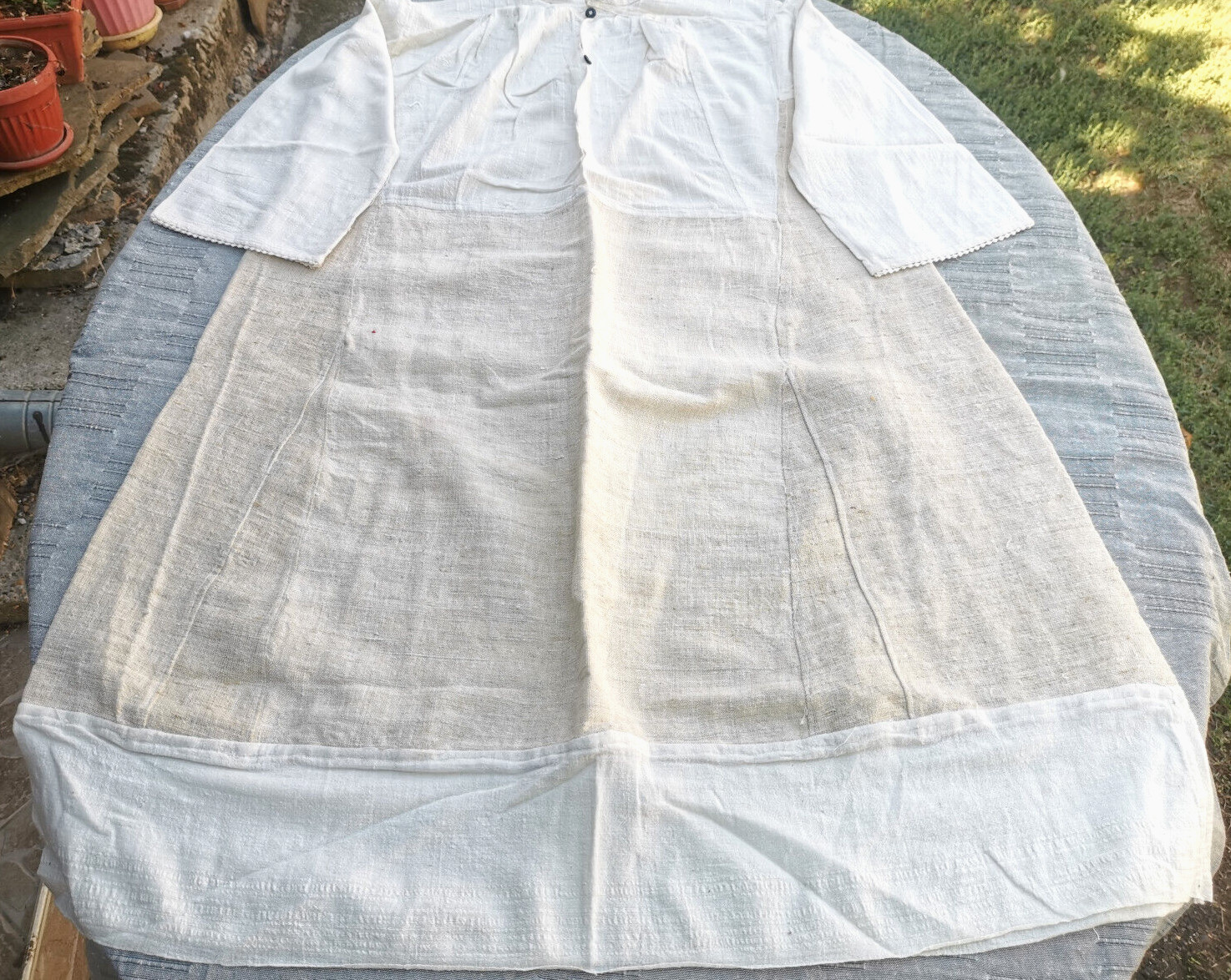 OLD PRIMITIVE WOMENs LONG WHITE SHIRT HOMESPUN FABRIC HEMP CLOTH