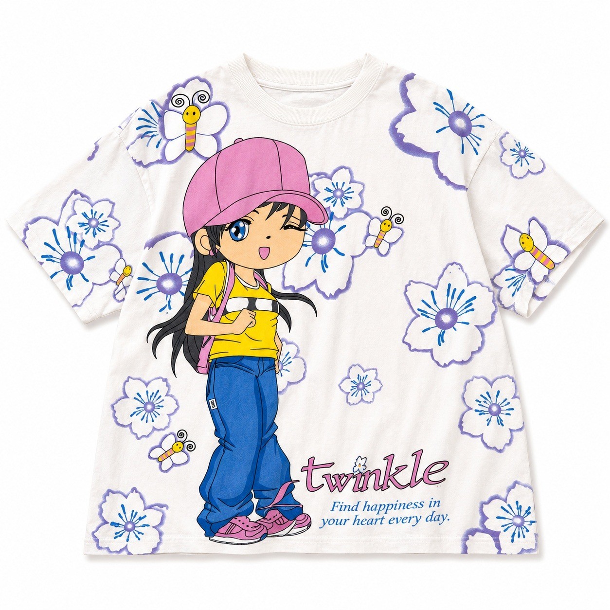 Vintage Y2K Anime Girl All Over Print double sided tee Harajuku Kawaii Twinkle S