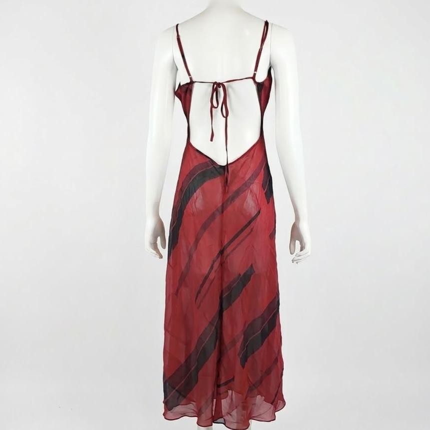 Victoria’s Secret 100% Silk Medium Sheer Red Long Nightgown Maxi Dress Slip Bias