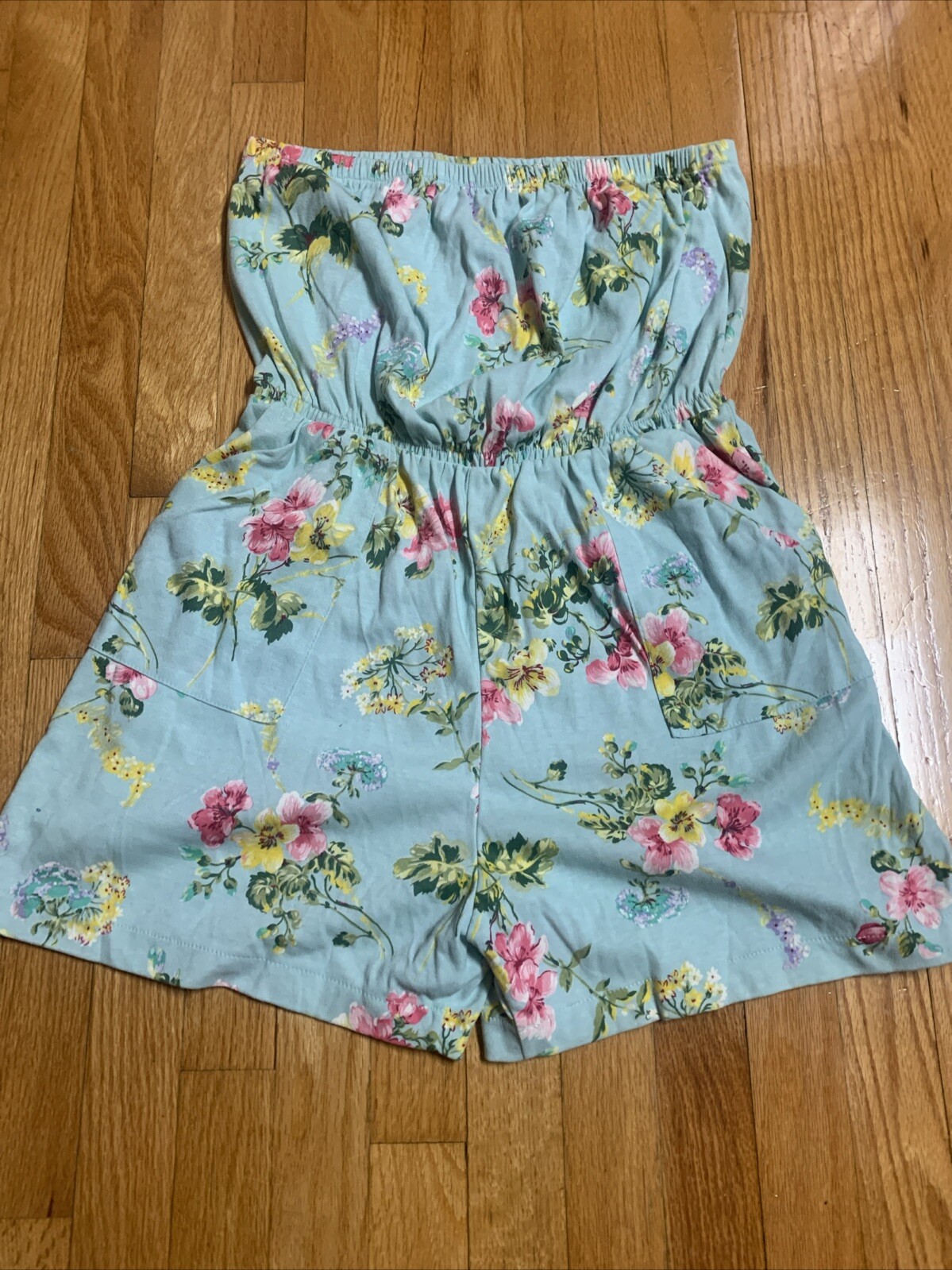 Vtg 80’s Romper Shorts STRAPLESS FLORAL Cotton Beach