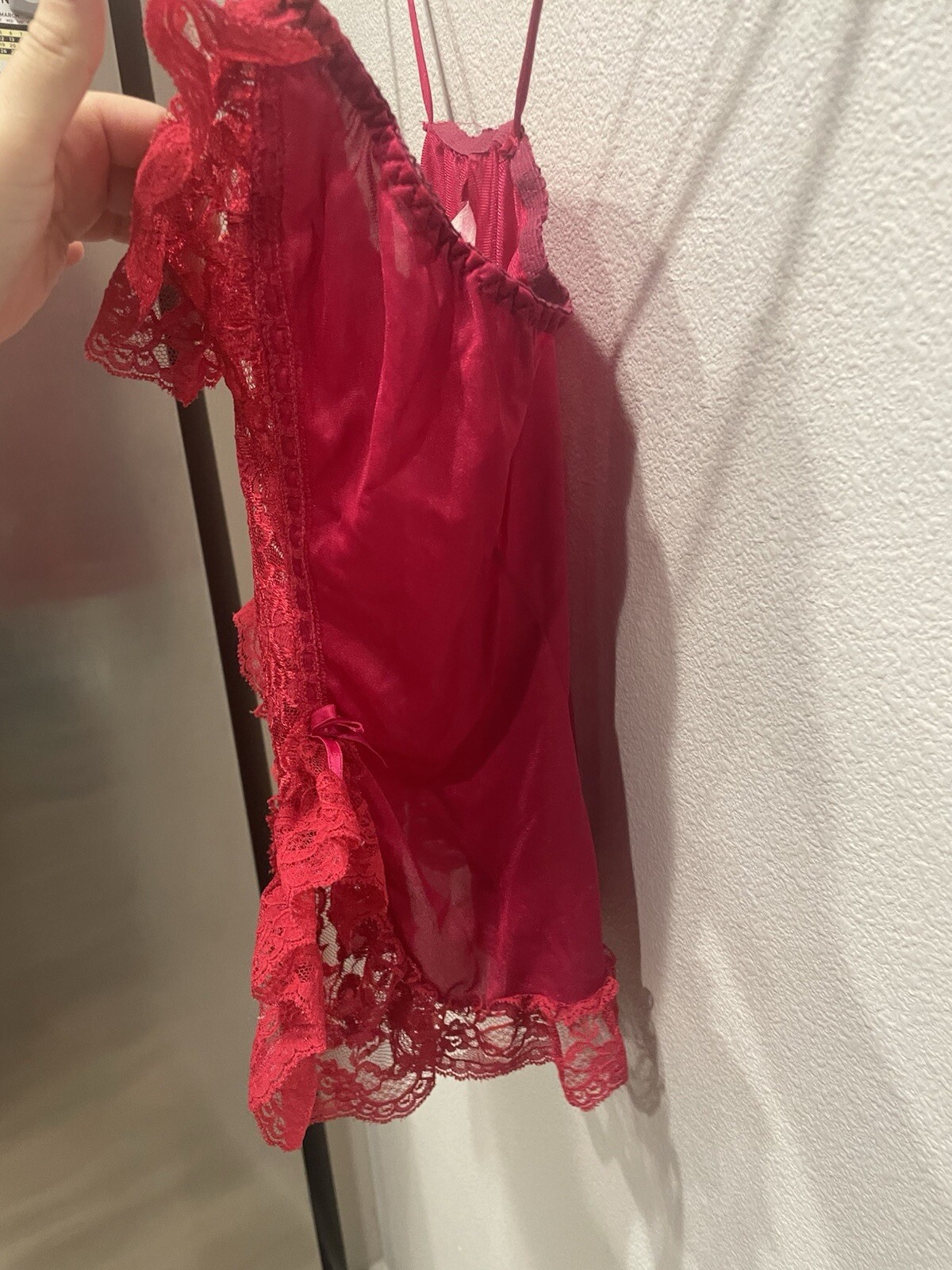 VTG Alana Gale Lingerie Tank Red SZ MEDIUM Lace Ruffle Sexy Bows Romantic Floral