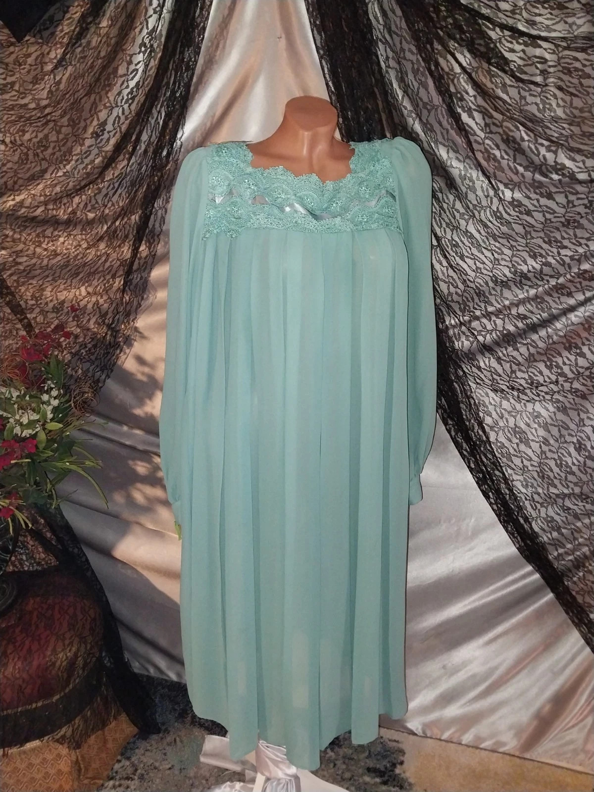 VTG Chez Ethel Cain Esque Pleats Opaque PleatS Grunge Babydoll Flare Embrd Dress