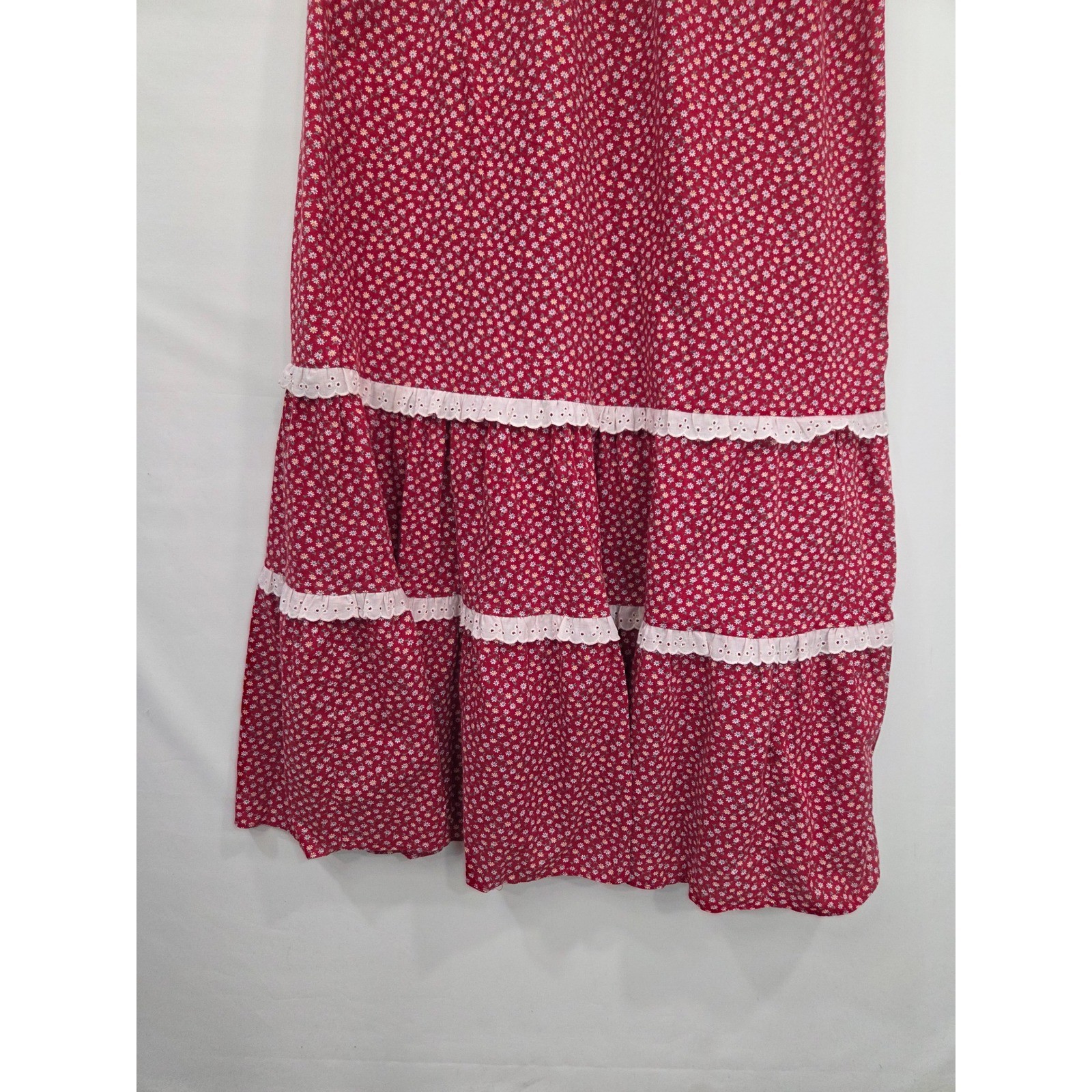 McInerny Vtg 70s Hawaiian Floral Cotton Prairie Maxi Dress S Eyelet Yoke Tiered