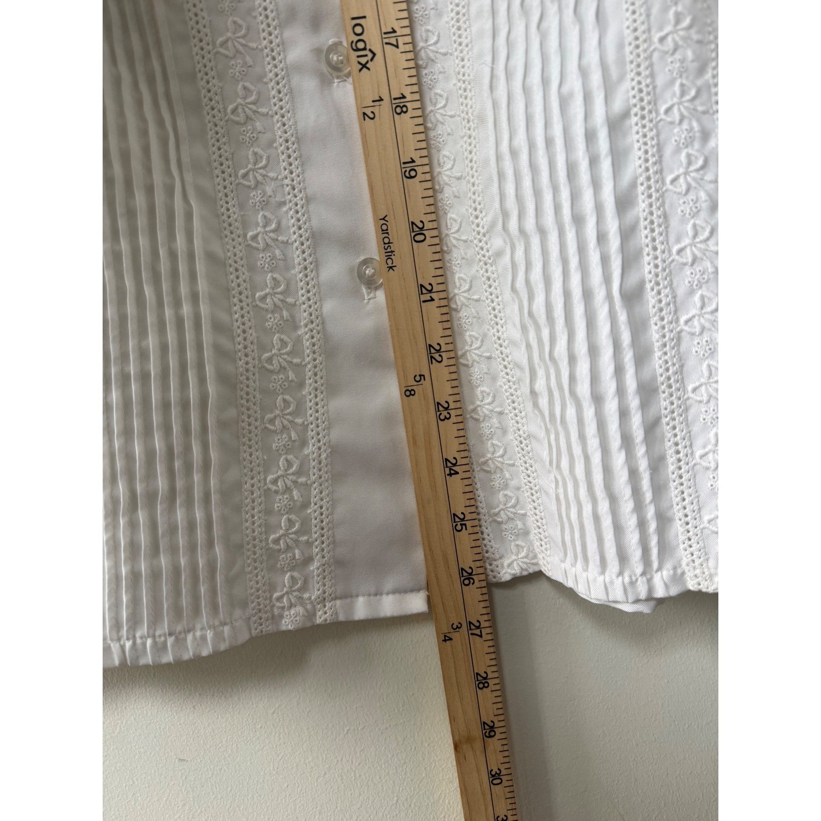 Vintage Terry Chicago Womens Western Blouse White Embroidered Pintuck Bows Sz S