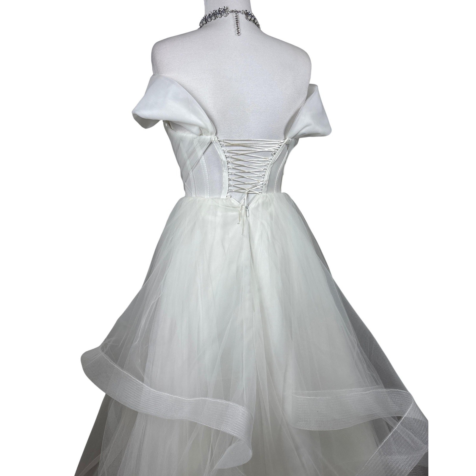 Vintage Ivory Bridal Gown Lace Up Back Off Shoulder Wedding Dress Fairycore