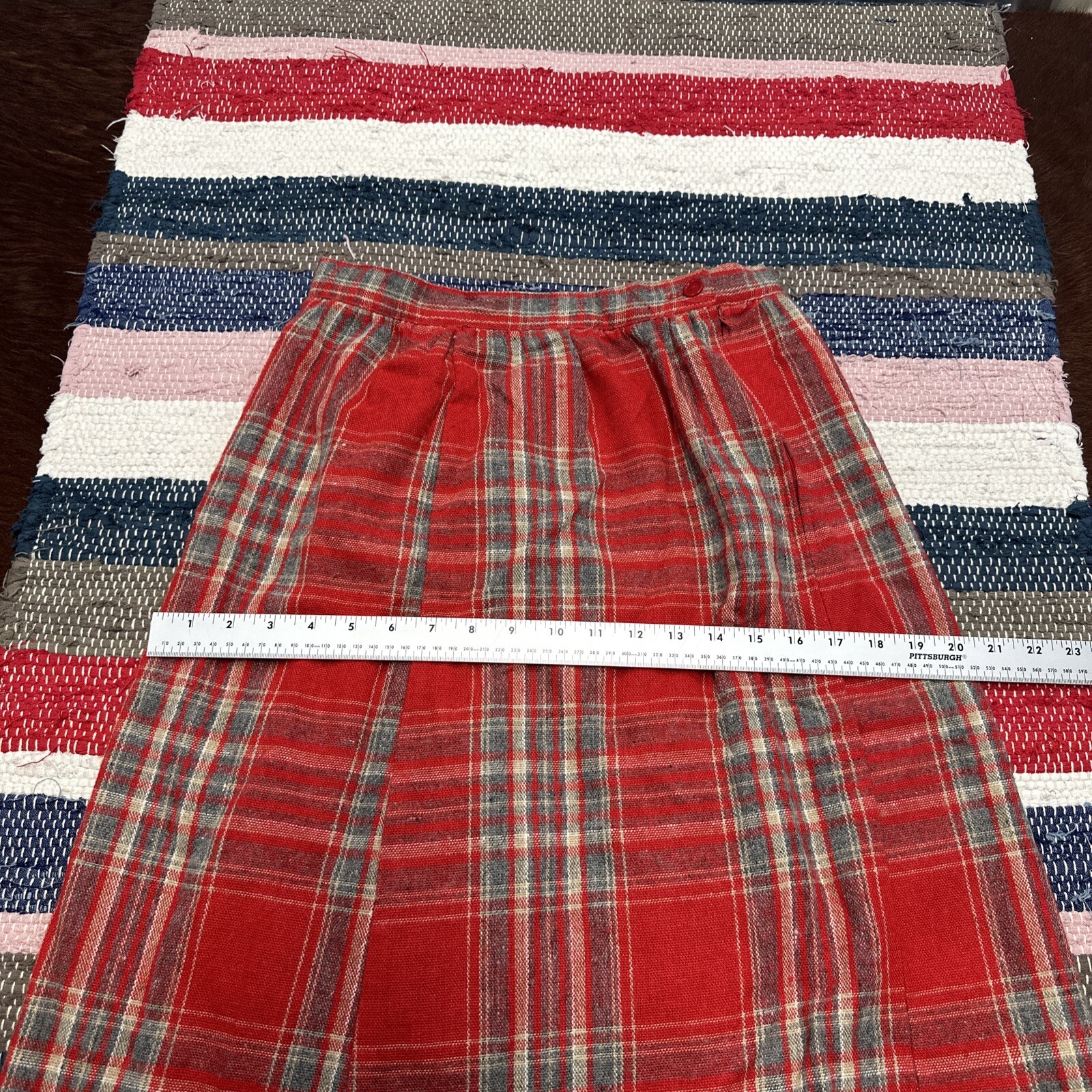 Vintage Flannel Plaid Red Skirt 28×29” Brand Unknown