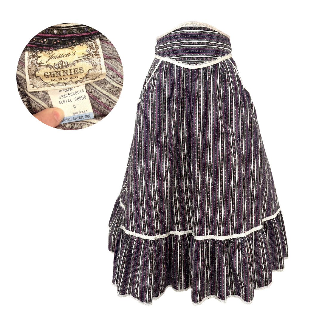 Vintage 1970s Jessica’s Gunnies McClintock Purple Floral Prairie Skirt Sz 9