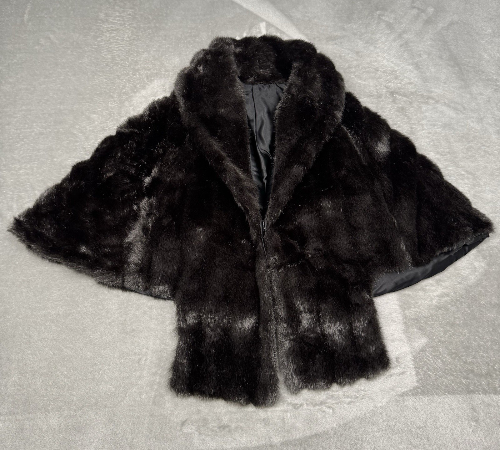 Vintage Black Faux Mink Fur Cape Womens Jacket Capelet Shawn Collar 50s 60s MCM