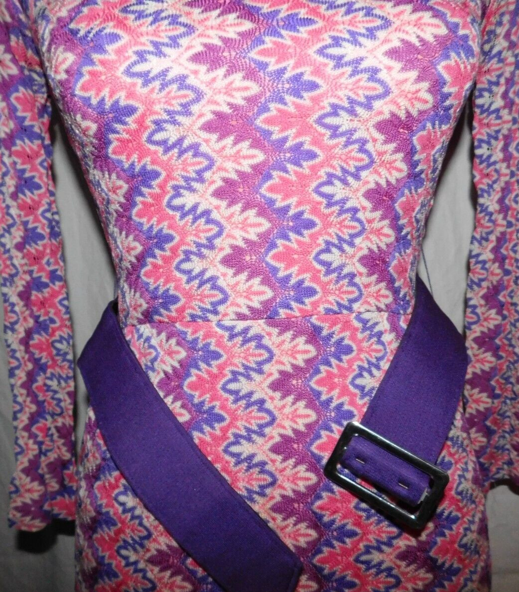 VTG 60’s NU MODE DRESS MOD Pink Purple Bold Psychedelic ZigZag Belt sz S
