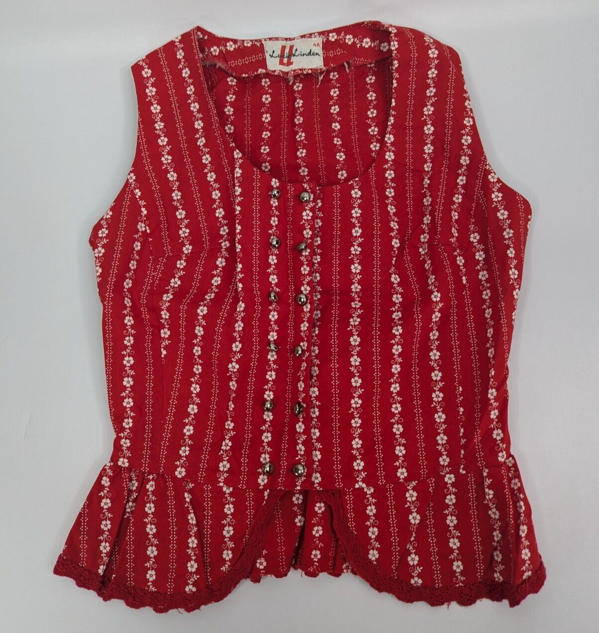 Vintage Lucie Linden Red Floral 3pc Vest Top Skirt Shorts Set Size 48