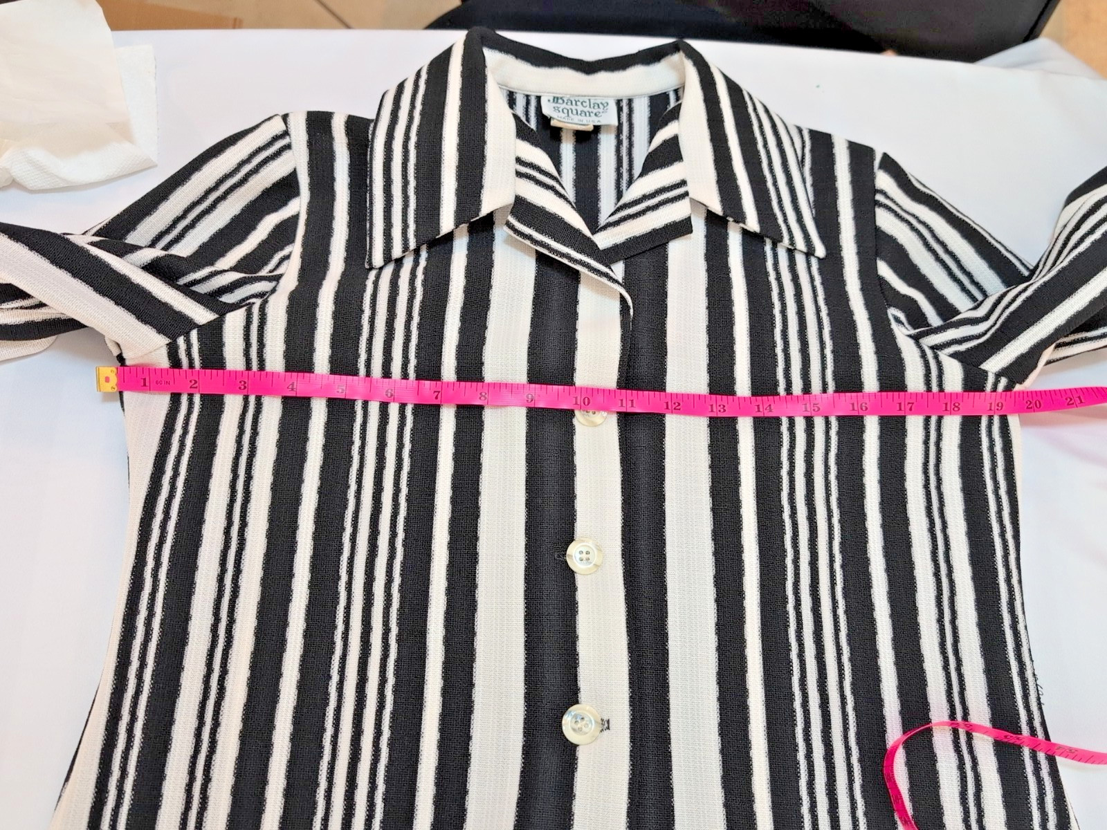 80s womens vtg 13-14 barclay square black white striped usa made jacket pockets