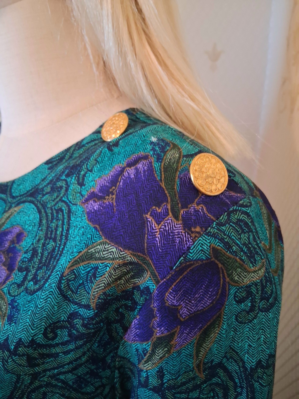 Vintage 1980s JJ Nicole Jewel Tone 2-Piece Puff Sleeve Mob Wife Secretary Dress