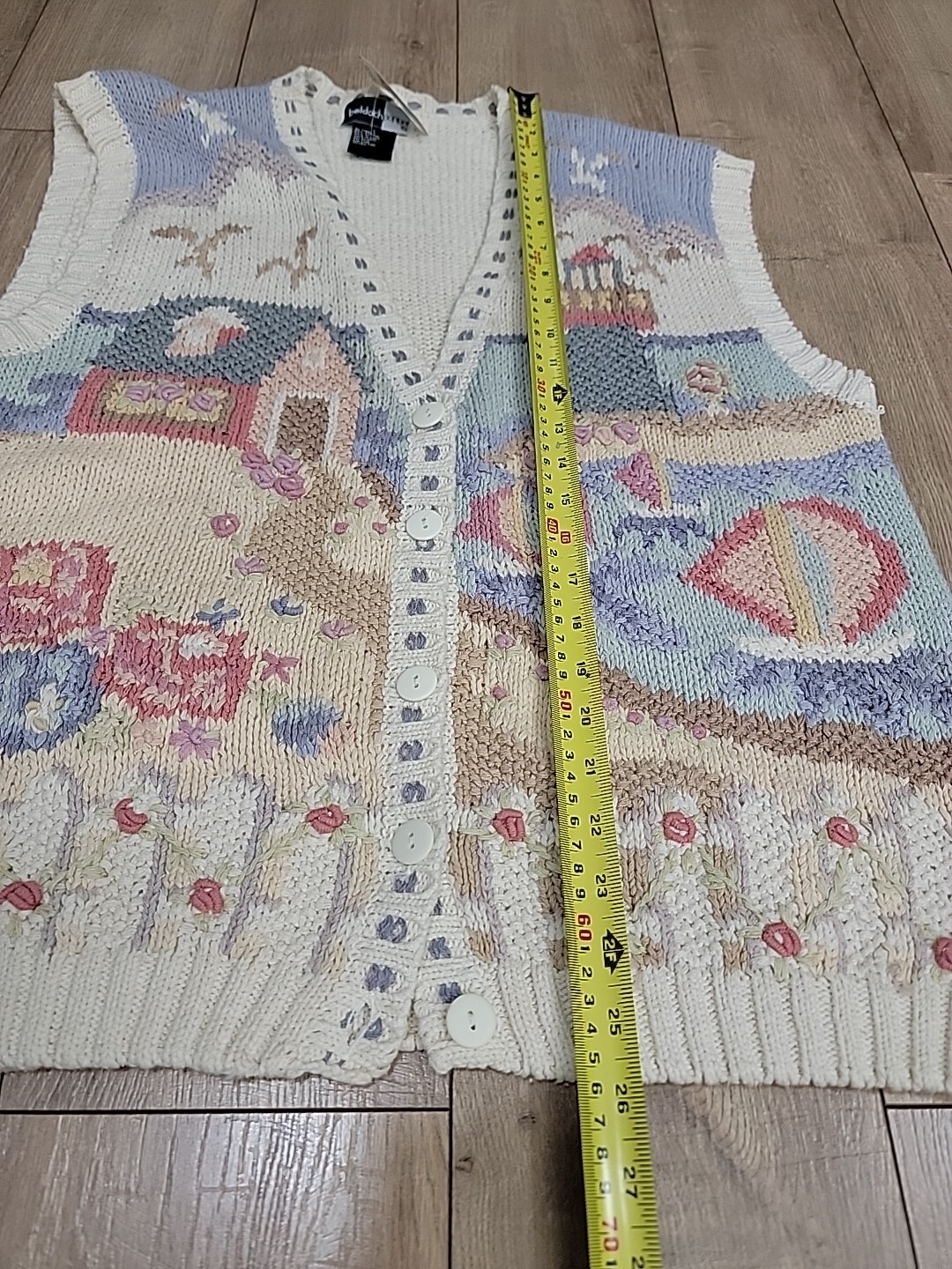 VTG BELDOCH POPPER USA Sweater Vest Lighthouse, Sailboats, House,Birds NWT