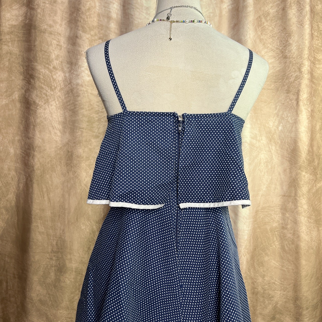 Vintage 70s Paper Moon by Yvette Tiered Layered Polka Dot Midi Dress Blue Beach