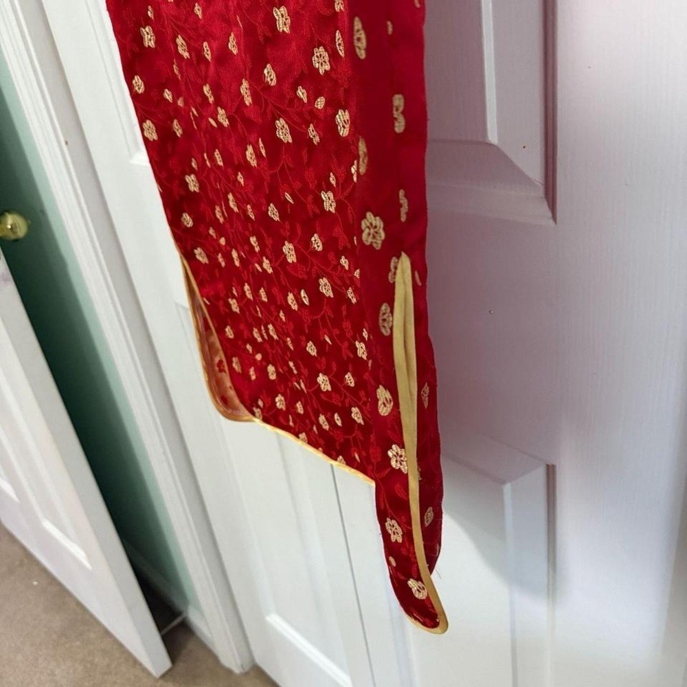 Women’s Red and Yellow Asian Design Dress Y2K Vintage Sz Medium