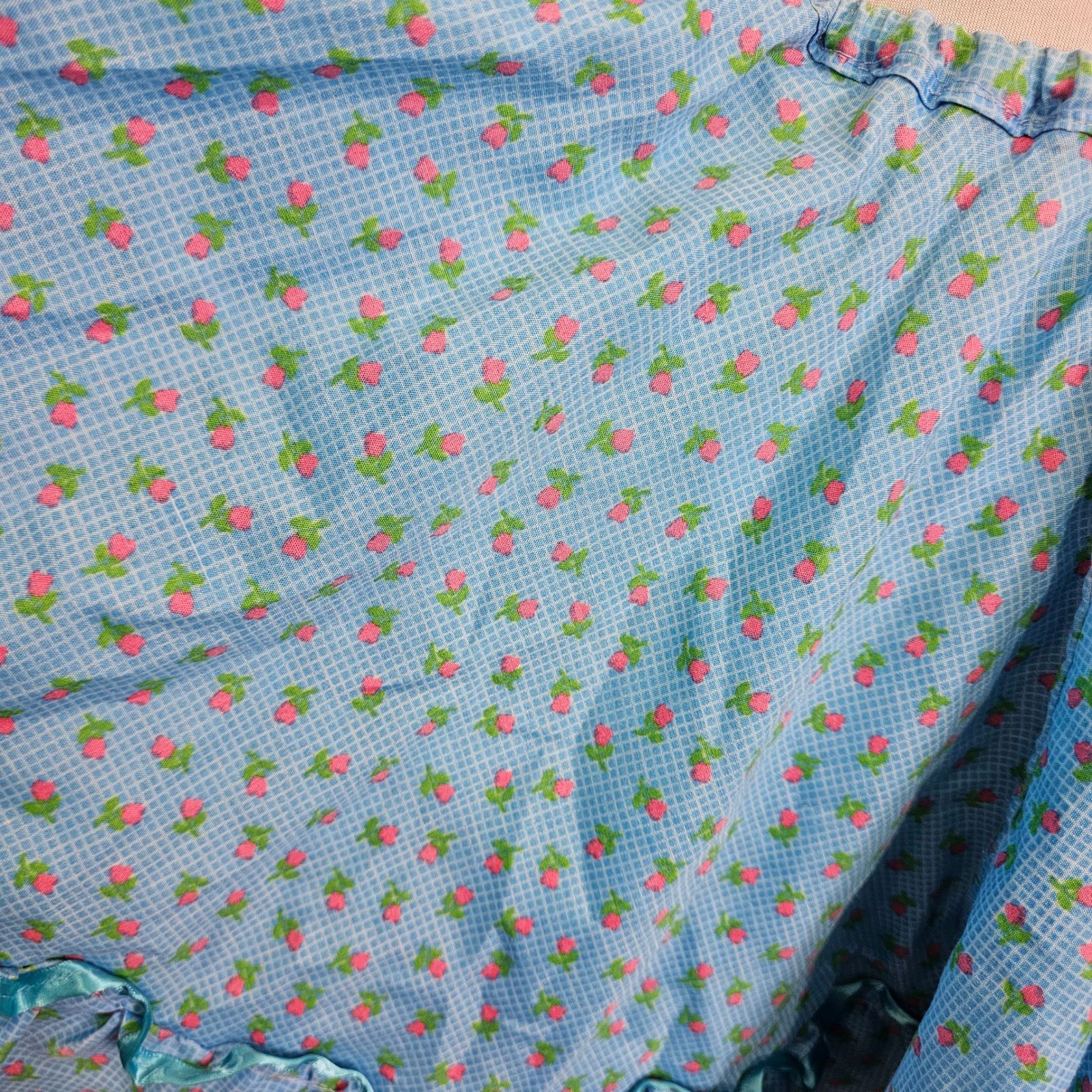 Vintage Handmade Blue Rosebud Circle Skirt Square Dance Cottagecore Prairie