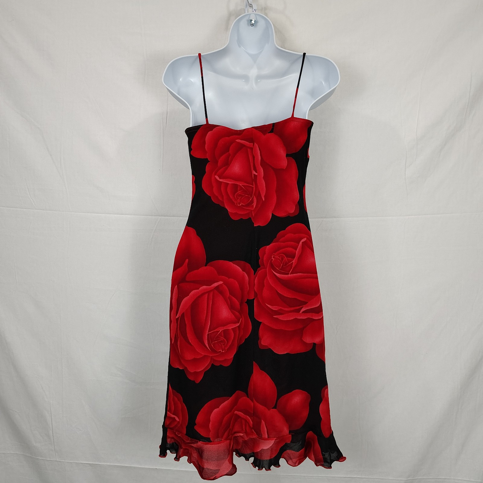 Vtg La Belle Slip Dress Mini Sz Small Y2K Babydoll Strappy Pinup USA Dark Floral