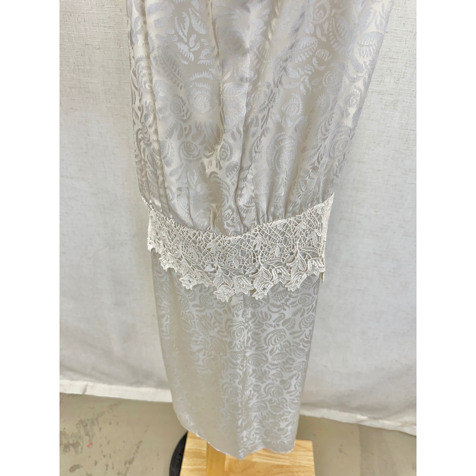 Cachet Bari Protas Floral Damask Lace Drop Waist Dress Womens 12 Cream Ivory 80s
