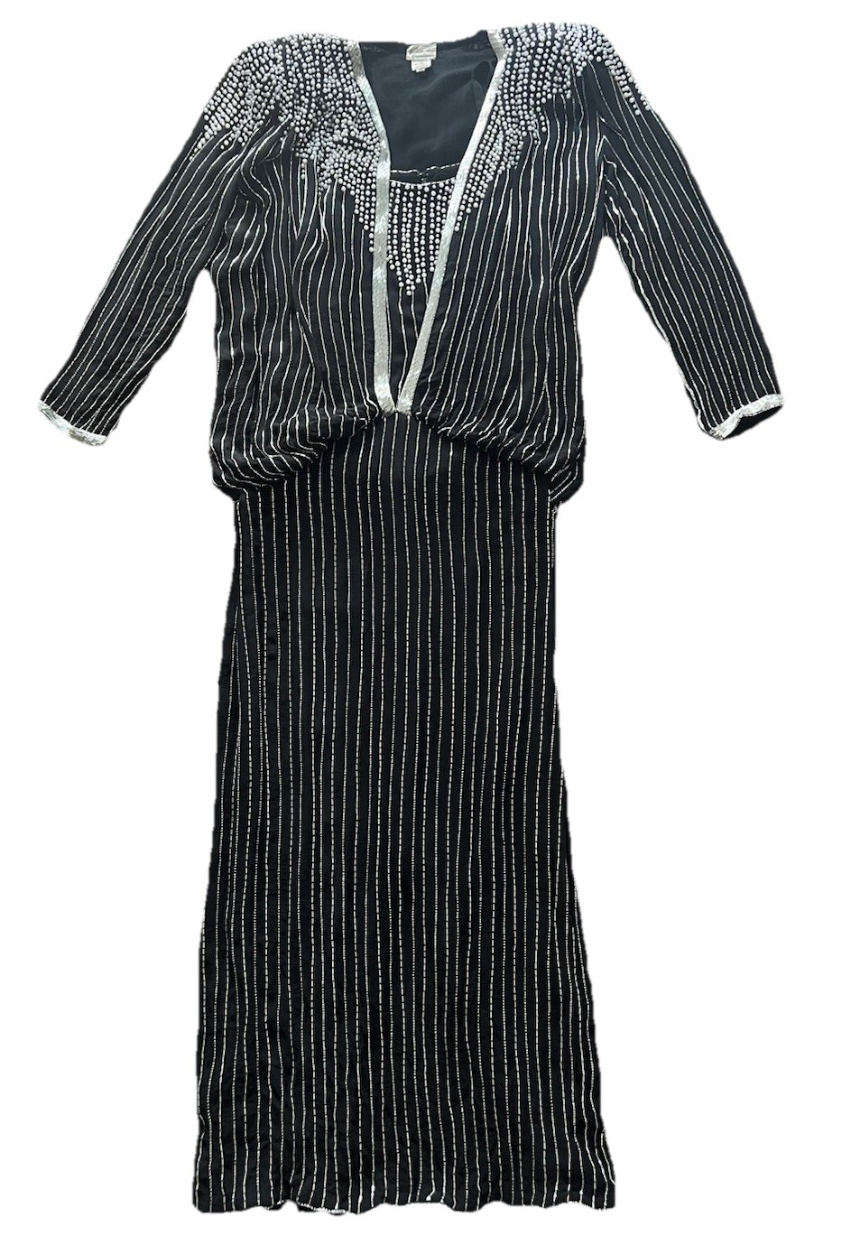 Judith Ann Creations Women’s Maxi Dress M Sequin Beaded Wedding Gala 80s Black