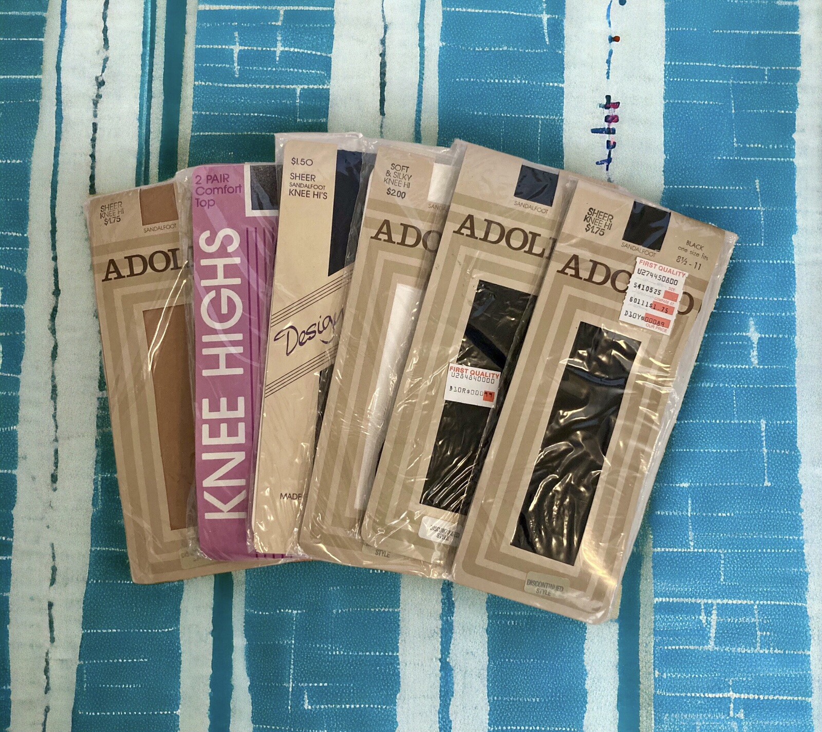 Vtg Knee Hi Stockings (7) Pair Adolfo Assorted Colors 8 1/2-11