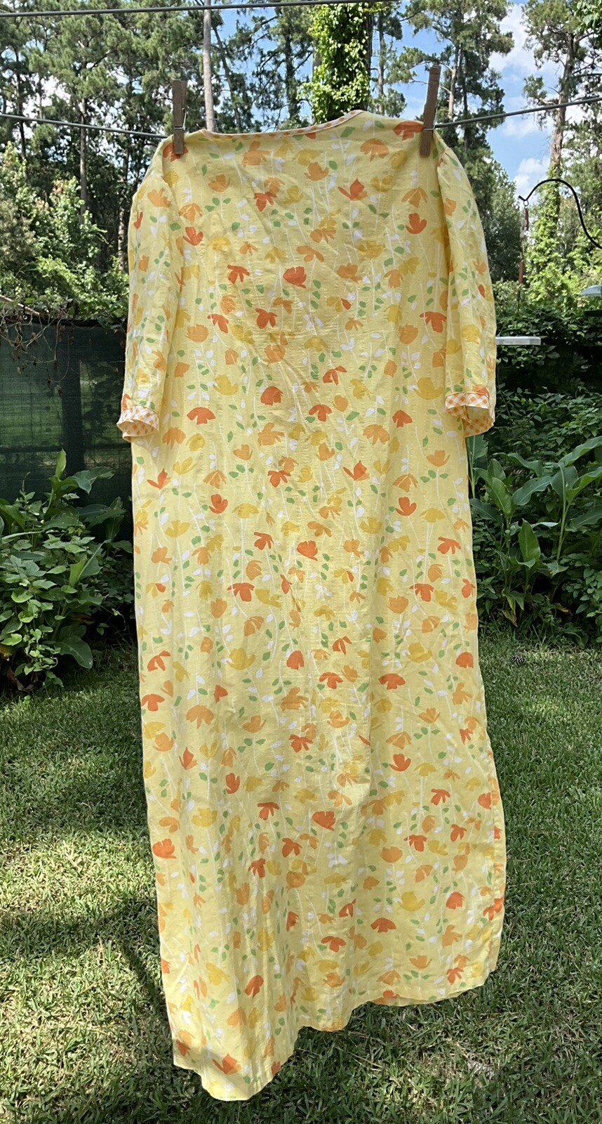 Vtg Bobbie Brooks Yellow Floral Housedress Housecoat Snap Front